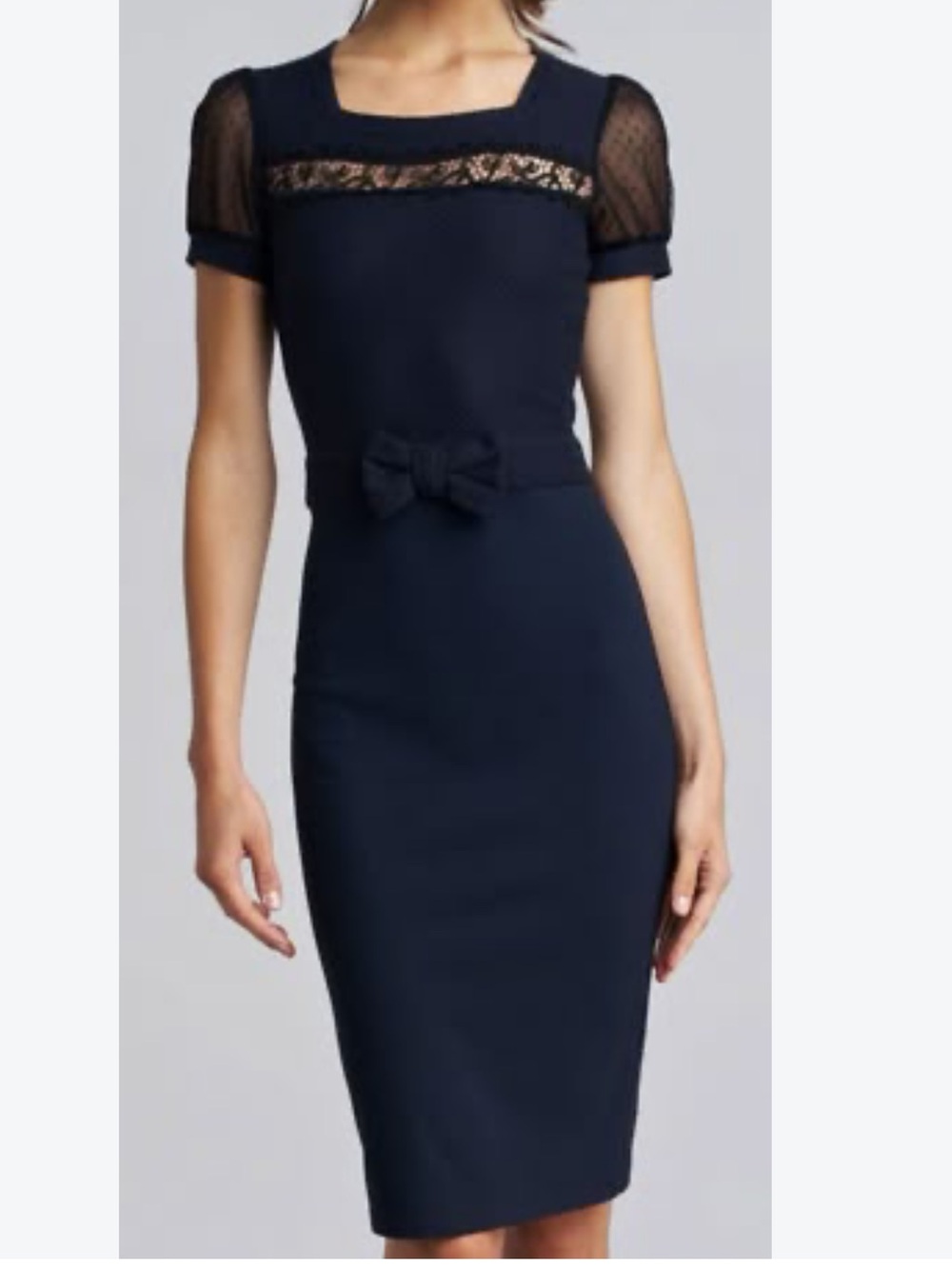 RED Valentino Navy Lace-Trim Bow Midi Dress
